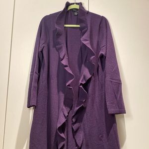 Purple 100% Cashmere cardigan with hook and eye closure. Size 1X.